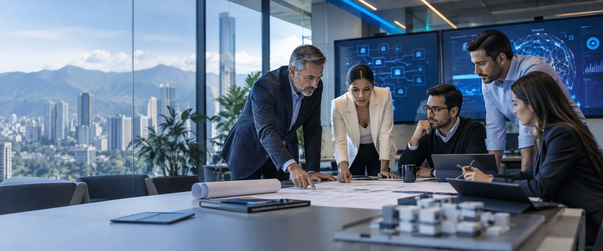 Equipo de consultoría tecnológica trabajando sobre una estrategia de transformación